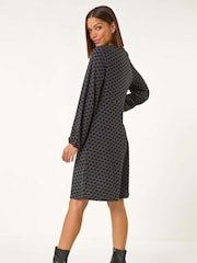Roman Grey Geometric Flocked Dress - Image 3 of 5