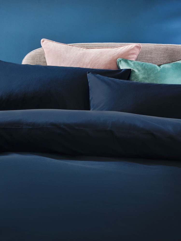 Navy Pure 100% Cotton 144 Thread Count Duvet Cover and Pillowcase Set - Image 2 of 4