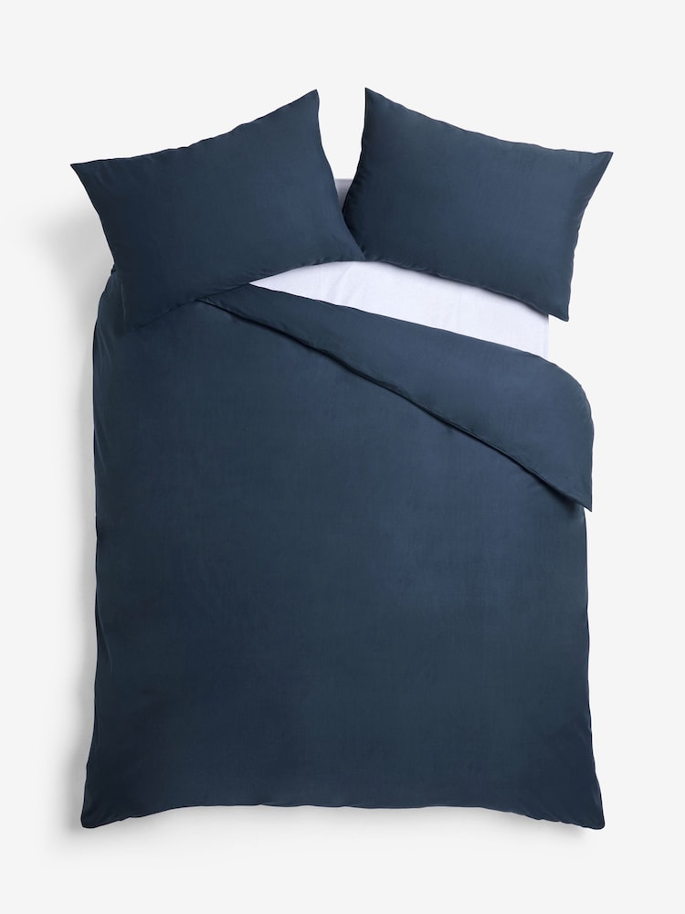 Navy Pure 100% Cotton 144 Thread Count Duvet Cover and Pillowcase Set - Image 4 of 4