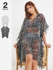JD Williams Black/White Value Mini Beach Kaftans 2 Pack - Image 1 of 5