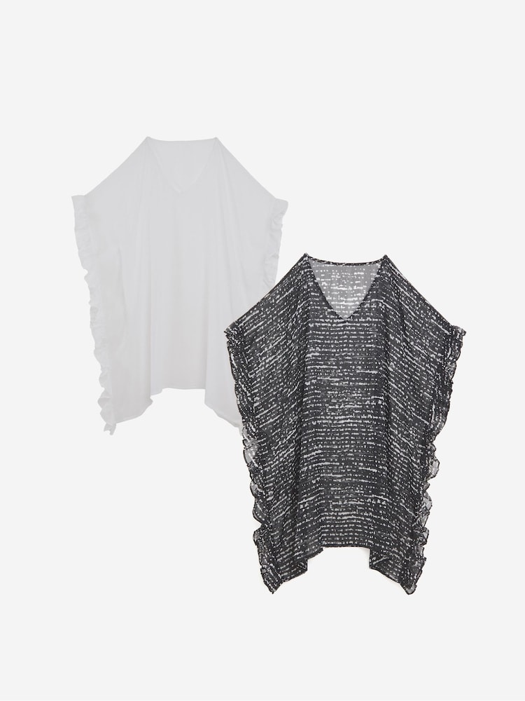 JD Williams Black/White Value Mini Beach Kaftans 2 Pack - Image 5 of 5
