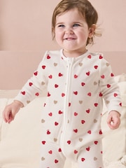 MORI Super Soft Heart Print 2 Way Zip Up Sleepsuit Sleeper - Image 1 of 5