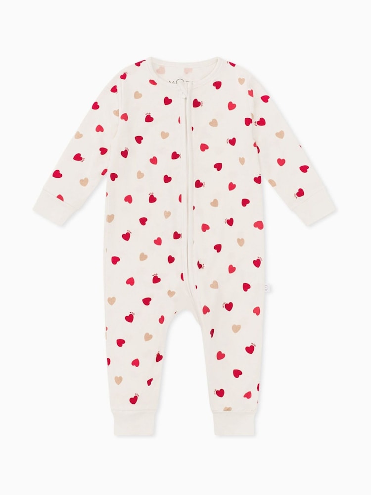 MORI Super Soft Heart Print 2 Way Zip Up Sleepsuit Sleeper - Image 2 of 5