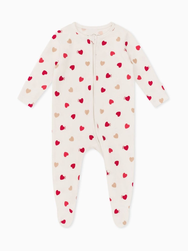 MORI Super Soft Heart Print 2 Way Zip Up Sleepsuit Sleeper - Image 3 of 5