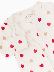 MORI Super Soft Heart Print 2 Way Zip Up Sleepsuit Sleeper - Image 5 of 5