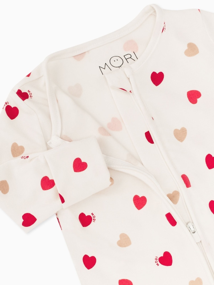 MORI Super Soft Heart Print 2 Way Zip Up Sleepsuit Sleeper - Image 5 of 5