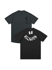 Черно-оливковый - Religion Watercolour Skull Graphic & Classic Core 100% Cotton T-Shirts 2 Pack - Image 1 of 1