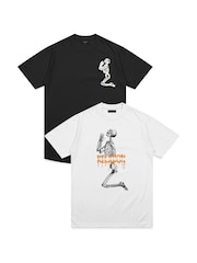 Blanco/Negro - Pack de 2 camisetas de algodón 100 % con diseño gráfico de calavera en acuarelas y diseño clásico con emblema de Religion - Imagen 1 de 1