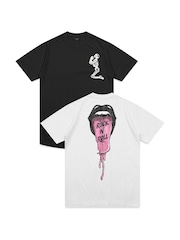 Off White - Pack de 2 camisetas de algodón 100 % con diseño gráfico de calavera en acuarelas y diseño clásico con emblema de Religion - Imagen 1 de 1