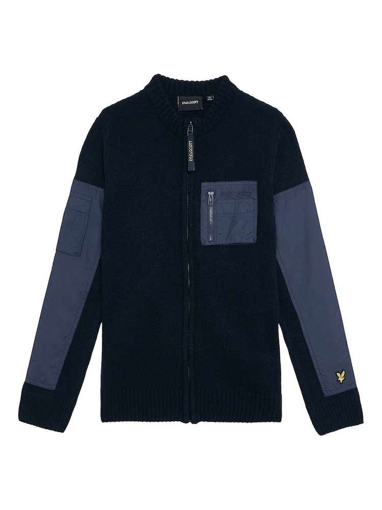 Lyle & Scott Blue Tonal Nylon Trim Cardigan - Image 1 of 3