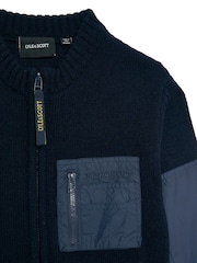 Lyle & Scott Blue Tonal Nylon Trim Cardigan - Image 2 of 3