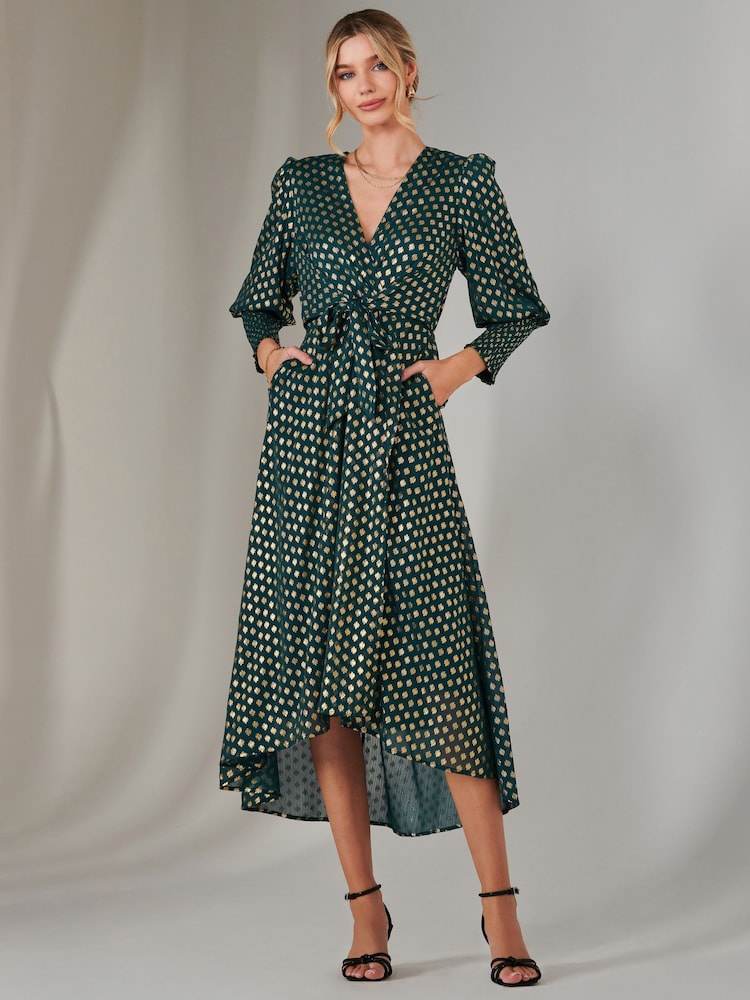Jolie Moi Metallic Spot Print Puffy Sleeve Maxi Dress - Imagen 1 de 6 Jolie Moi Metallic Spot Print Puffy Sleeve Maxi Dress - Imagen 1 de 6