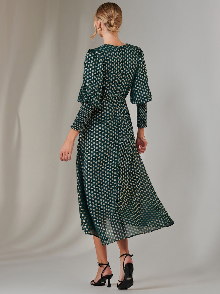 Jolie Moi Metallic Spot Print Puffy Sleeve Maxi Dress - Imagen 2 de 6 Jolie Moi Metallic Spot Print Puffy Sleeve Maxi Dress - Imagen 2 de 6