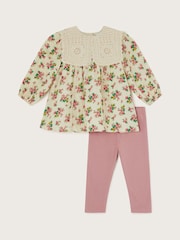 Monsoon Natural Baby Rosanna Floral Crochet Collar Top and Leggings Set - Image 1 of 3