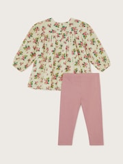 Monsoon Natural Baby Rosanna Floral Crochet Collar Top and Leggings Set - Image 2 of 3