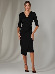Jolie Moi Black Metallic Wrap Bodycon Dress - Image 1 of 4