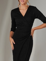 Jolie Moi Black Metallic Wrap Bodycon Dress - Image 2 of 4