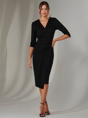 Jolie Moi Black Metallic Wrap Bodycon Dress - Image 3 of 4