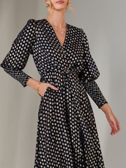 Jolie Moi Blue Metallic Spot Print Puffy Sleeve Maxi Dress - Image 2 of 6