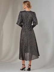 Jolie Moi Blue Metallic Spot Print Puffy Sleeve Maxi Dress - Image 3 of 6