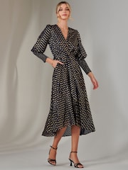 Jolie Moi Blue Metallic Spot Print Puffy Sleeve Maxi Dress - Image 5 of 6