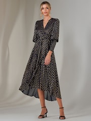Jolie Moi Blue Metallic Spot Print Puffy Sleeve Maxi Dress - Image 6 of 6