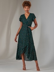 Jolie Moi Green Metallic Spot Textured Chiffon Maxi Dress - Image 1 of 6