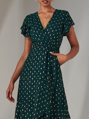Jolie Moi Green Metallic Spot Textured Chiffon Maxi Dress - Image 3 of 6
