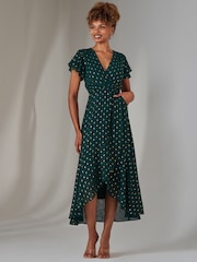 Jolie Moi Green Metallic Spot Textured Chiffon Maxi Dress - Image 4 of 6