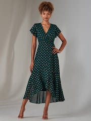 Jolie Moi Green Metallic Spot Textured Chiffon Maxi Dress - Image 6 of 6