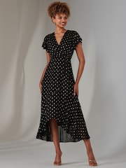 Jolie Moi Black Metallic Spot Textured Chiffon Maxi Dress - Image 1 of 6