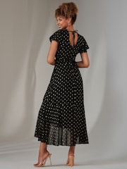 Jolie Moi Black Metallic Spot Textured Chiffon Maxi Dress - Image 2 of 6