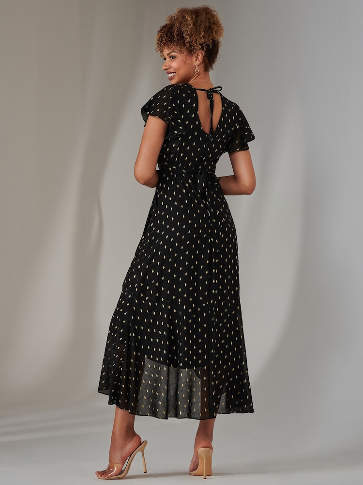 Jolie Moi Black Metallic Spot Textured Chiffon Maxi Dress - Image 2 of 6