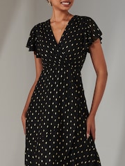 Jolie Moi Black Metallic Spot Textured Chiffon Maxi Dress - Image 3 of 6