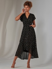 Jolie Moi Black Metallic Spot Textured Chiffon Maxi Dress - Image 4 of 6