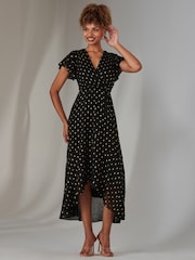 Jolie Moi Black Metallic Spot Textured Chiffon Maxi Dress - Image 5 of 6