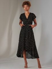 Jolie Moi Black Metallic Spot Textured Chiffon Maxi Dress - Image 6 of 6