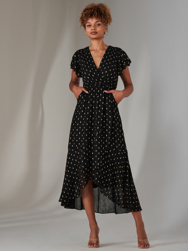 Jolie Moi Black Metallic Spot Textured Chiffon Maxi Dress - Image 6 of 6