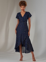 Jolie Moi Blue Metallic Spot Textured Chiffon Maxi Dress - Image 1 of 6