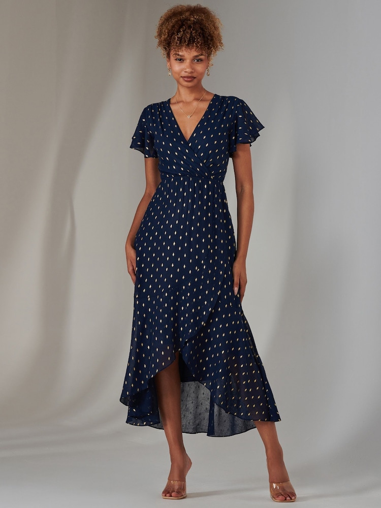 Jolie Moi Blue Metallic Spot Textured Chiffon Maxi Dress - Image 1 of 6