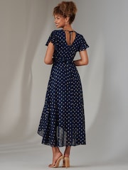 Jolie Moi Blue Metallic Spot Textured Chiffon Maxi Dress - Image 2 of 6