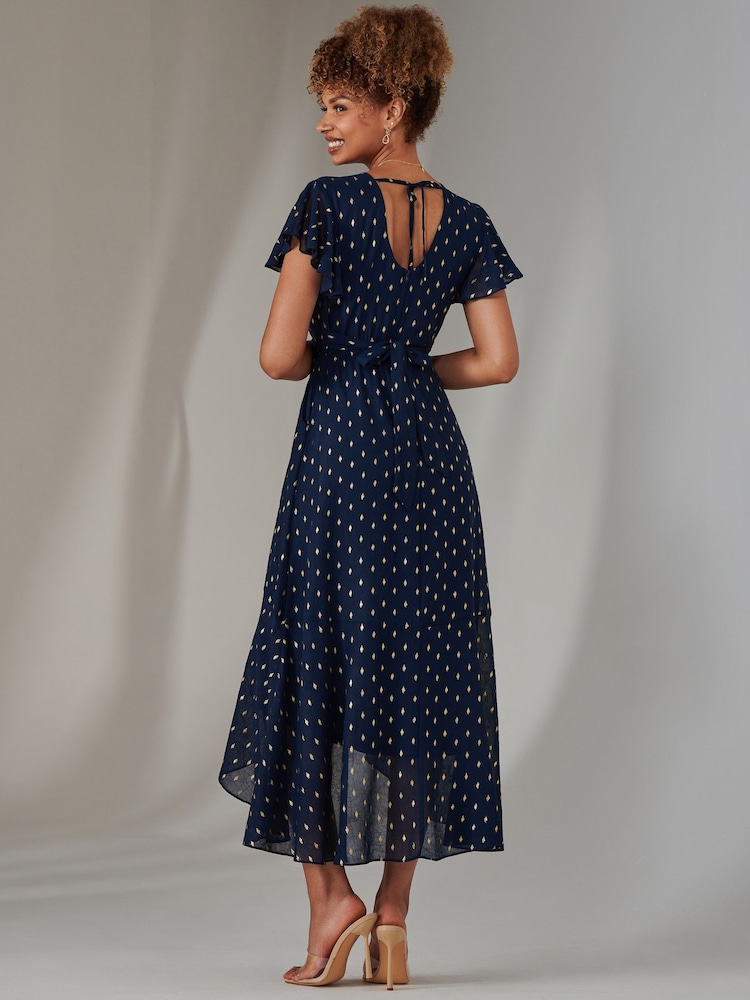 Jolie Moi Blue Metallic Spot Textured Chiffon Maxi Dress - Image 2 of 6