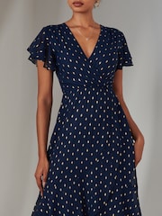Jolie Moi Blue Metallic Spot Textured Chiffon Maxi Dress - Image 3 of 6