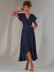 Jolie Moi Blue Metallic Spot Textured Chiffon Maxi Dress - Image 6 of 6