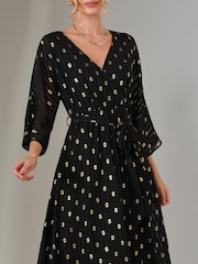 Jolie Moi Black Plain Gold Spot Chiffon Dress - Image 3 of 5