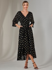 Jolie Moi Black Plain Gold Spot Chiffon Dress - Image 4 of 5