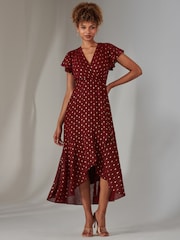 Jolie Moi Red Metallic Spot Textured Chiffon Maxi Dress - Image 1 of 6