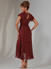 Jolie Moi Red Metallic Spot Textured Chiffon Maxi Dress - Image 2 of 6