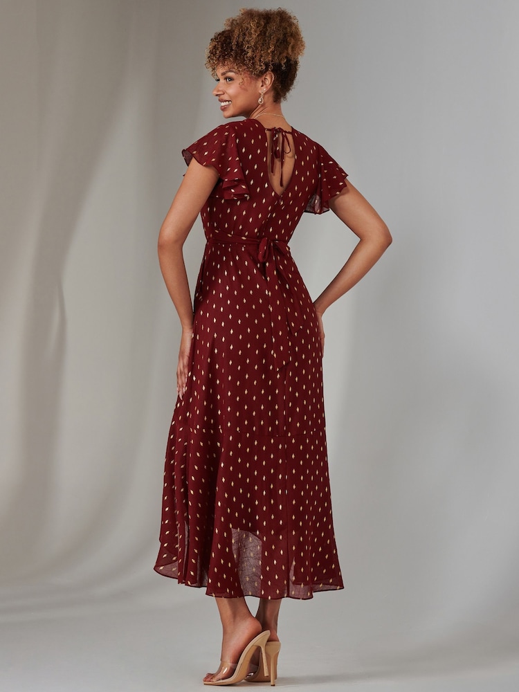 Jolie Moi Red Metallic Spot Textured Chiffon Maxi Dress - Image 2 of 6