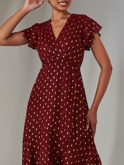 Jolie Moi Red Metallic Spot Textured Chiffon Maxi Dress - Image 3 of 6